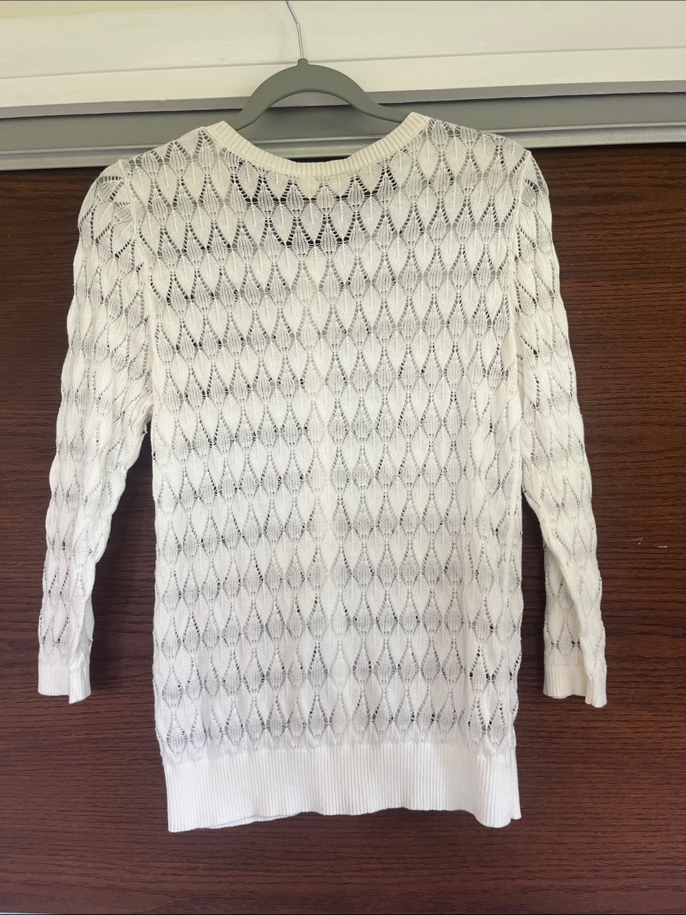 LOFT Cream Openwork Button-Front Knit Cardigan - Picture 2 of 4